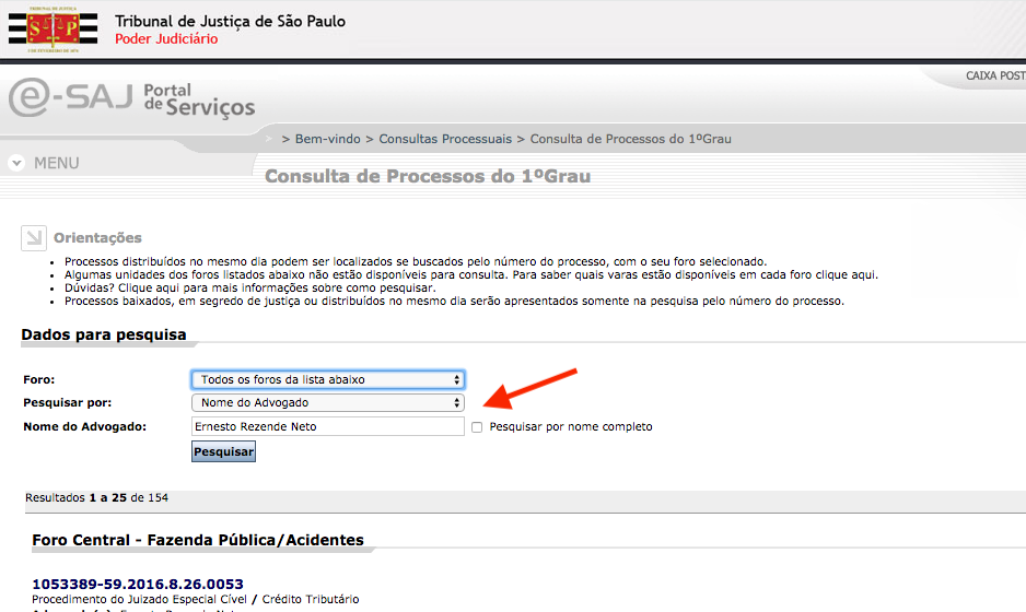 Advogado on-line Número de Processos São Paulo